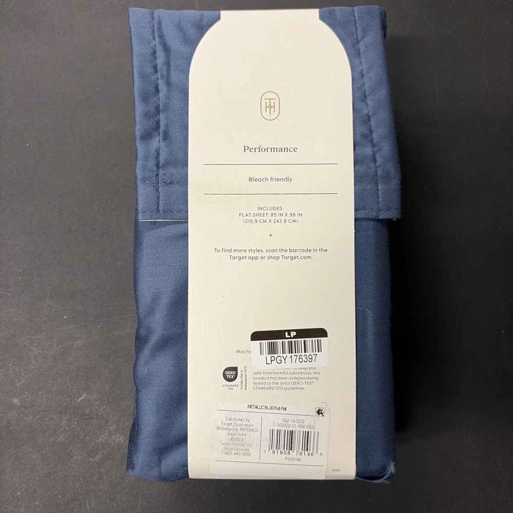 Full 400 Thread Count Performance Flat Sheet Metallic Blue Threshold Cotton 0575